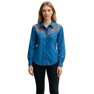 Desert West Button Down Western Shirt Blue Size XS Vintage Retro Festival Rodeo